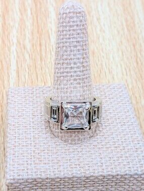 Unique Princess Cut Silver Tone Statement Ring